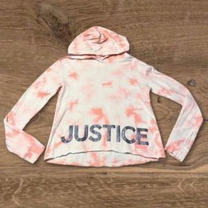 Justice Cropped Hot Coral Tie Dye Glitter Logo Hoodie Sweatshirt - Size 12/14